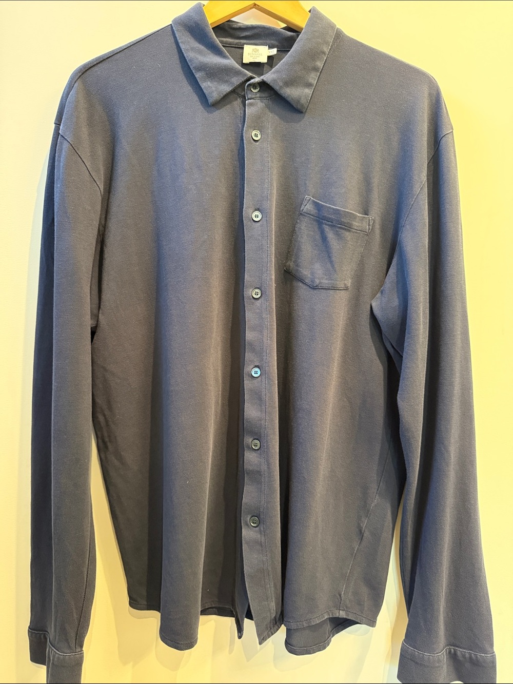 Sunspel Men's Long-Sleeve Button Shirt - Navy Blue